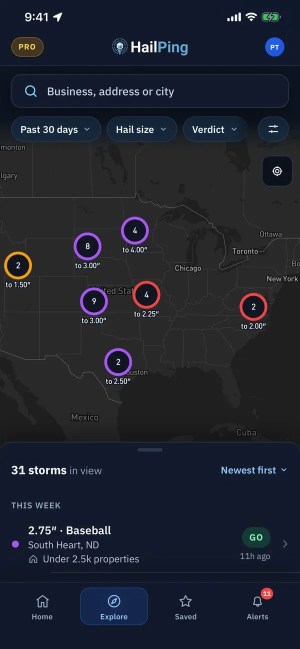 HailPing's storm map
