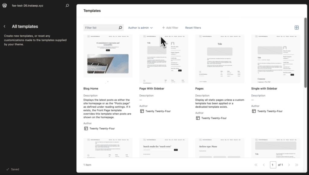 Screenshot of WordPress 6.5's redesigned templates page showcasing streamlined navigation and new layout features.