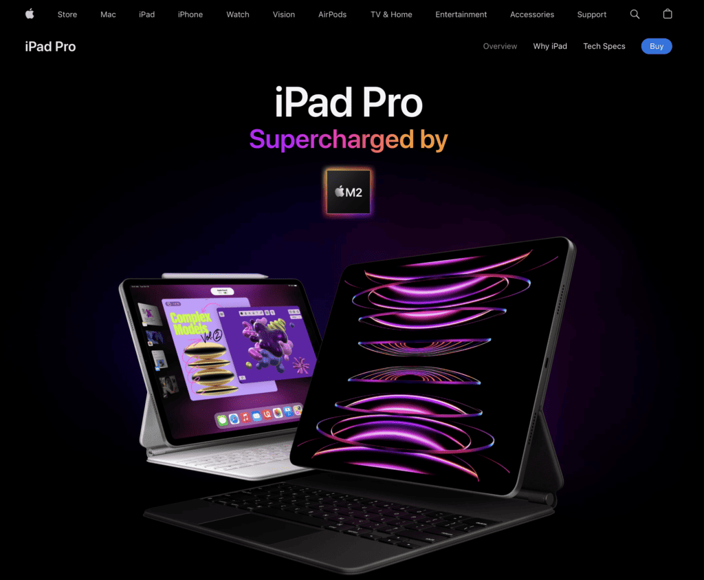 Apple's website displaying sleek design with vibrant color accents, exemplifying an ultimate digital marketing strategy.