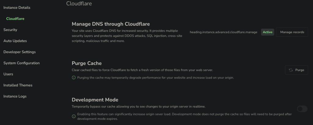 Purging Cloudflare CDN Cache within Page Steady management panel.